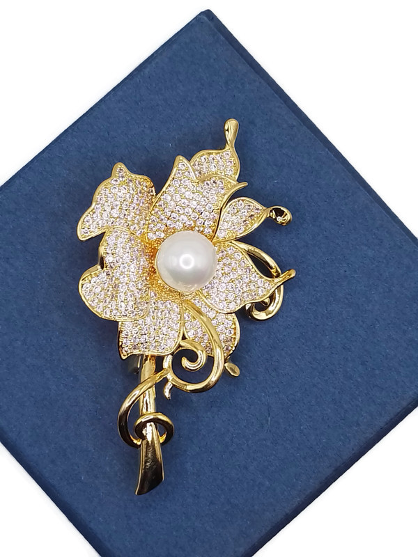 Luxusní Brož Květinová Brož Z 18KArátového zlata, Krabička Dárek Krabička