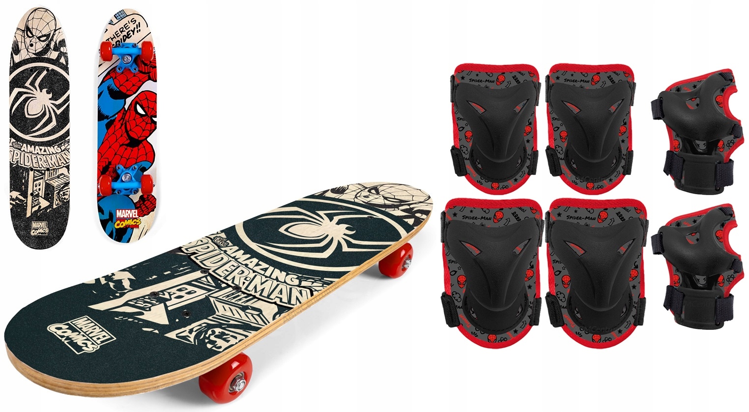Deskorolka drewno mocna 61cm Ochraniacze na kolana nadgarstki Spiderman
