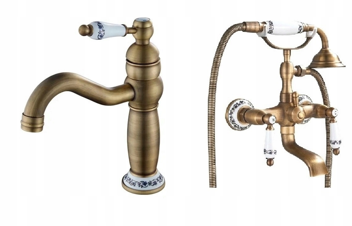 Umývadlová batéria Old Retro Mosadz Vzorky Keramika Vaňa