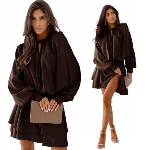 Rozkloszowana Sukienka Mini Czekolada