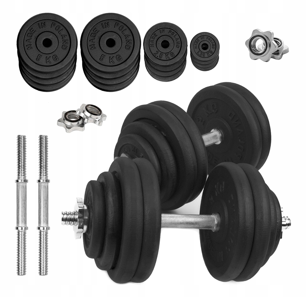 

Hantle Żeliwne 2x30 kg gryf Talerze zestaw 60kg
