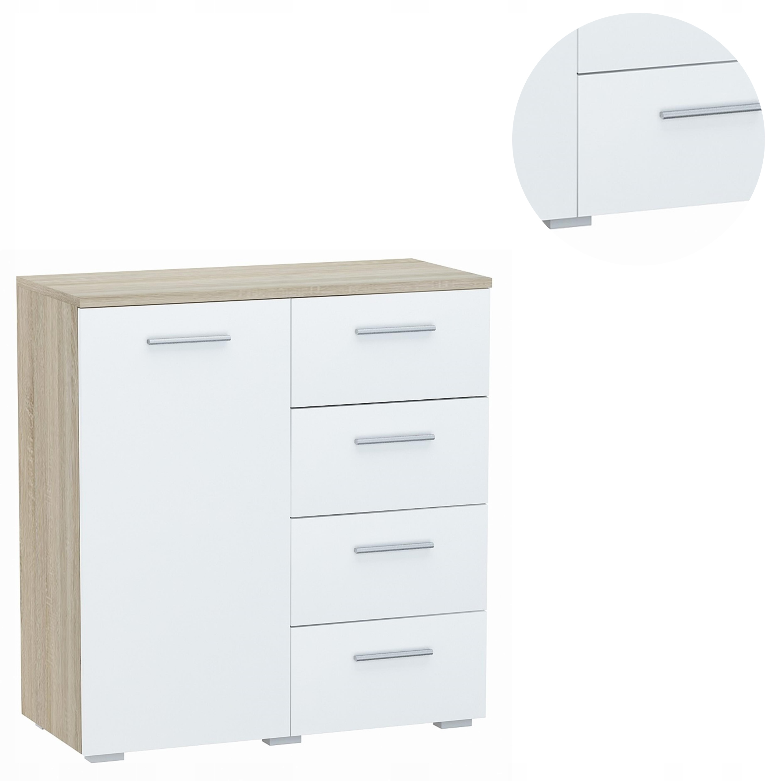 Komoda Helena 80 cm 1D4S Bílá-sonoma malá šatní skříň oblečení hračky