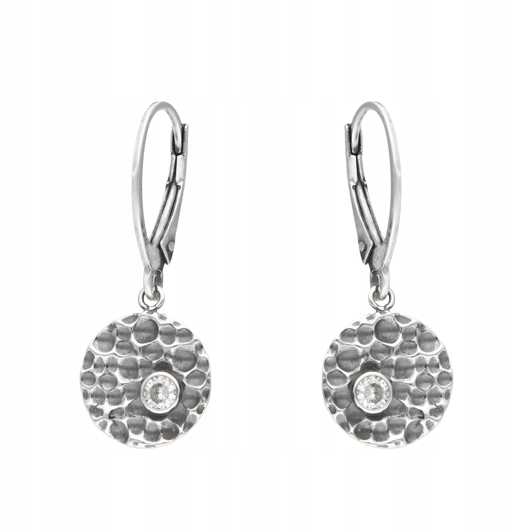 Náušnice s kladívkovými kroužky a bílým zirkonem stříbro