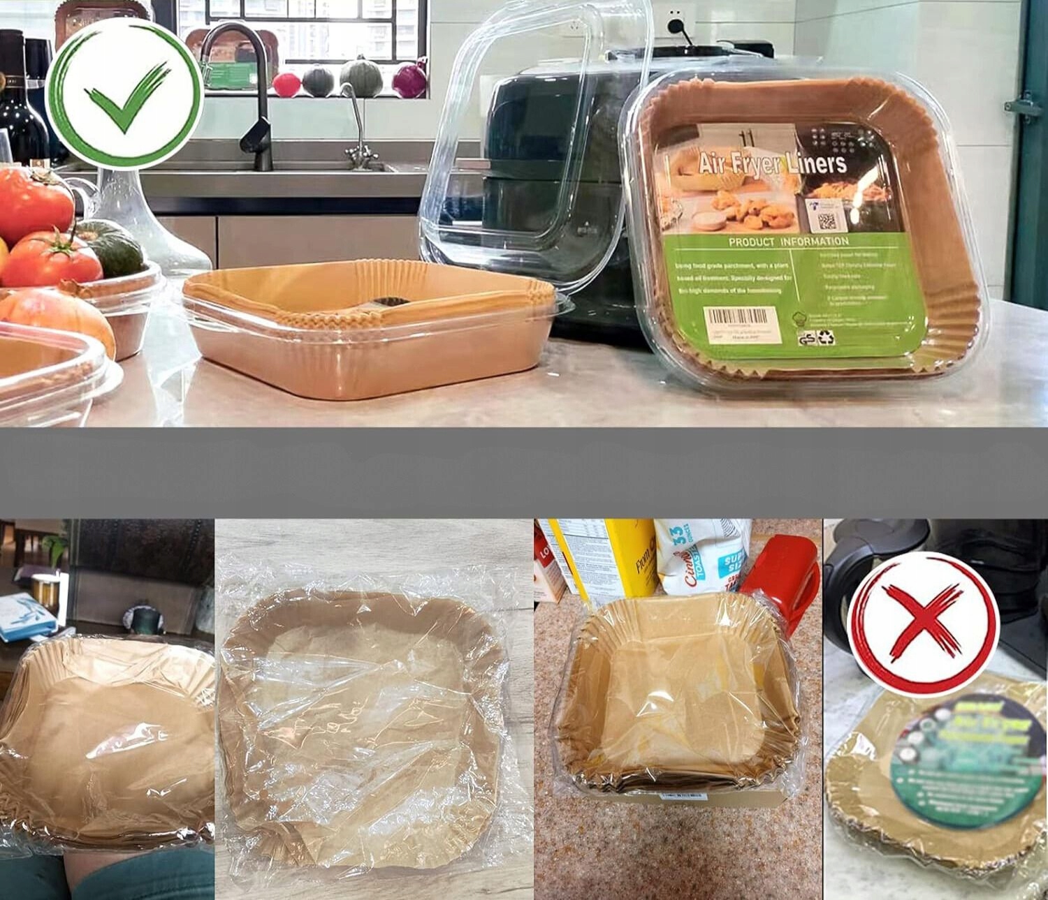 PAPIER DO PIECZENIA DO FRYTKOWNICY POWIETRZNEJ TACKI WKŁADKI 100szt 20X20cm Cechy dodatkowe podzielony na arkusze