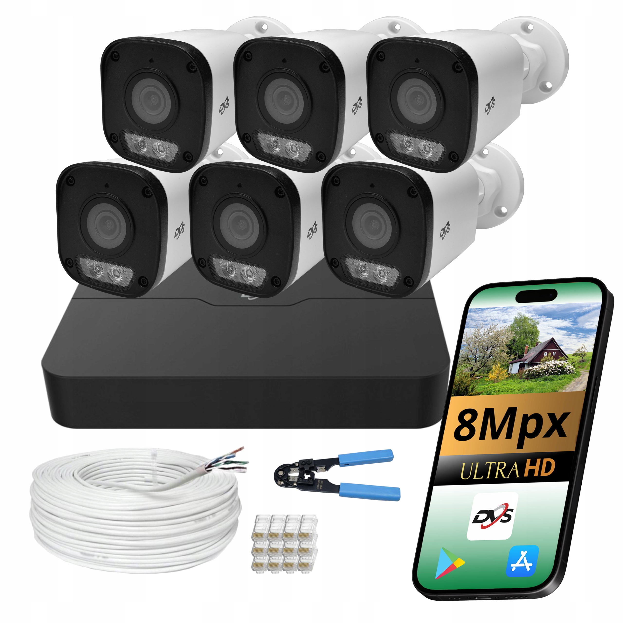 Sada Ip kamer PoE Dvs 6 kusů 8Mpx 4K Uhd Dual Light Led pro monitorování