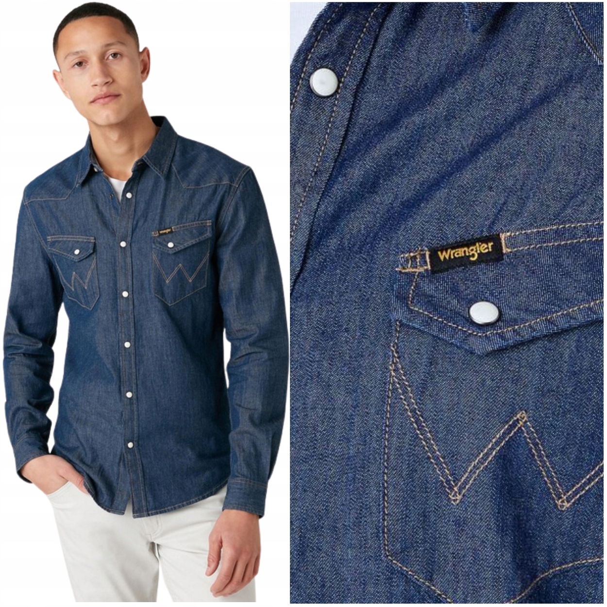 Wrangler Western Shirt Dark Stone přiléhavá džínová košile Slim Fit XL