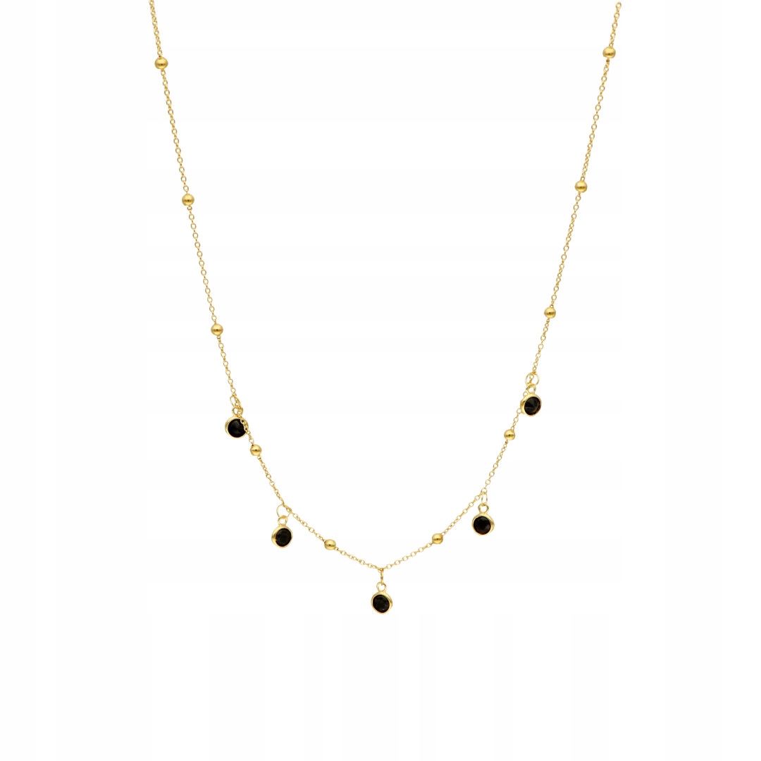 Náhrdelník s kuličkami a černým spinelem, stříbro pozlacené