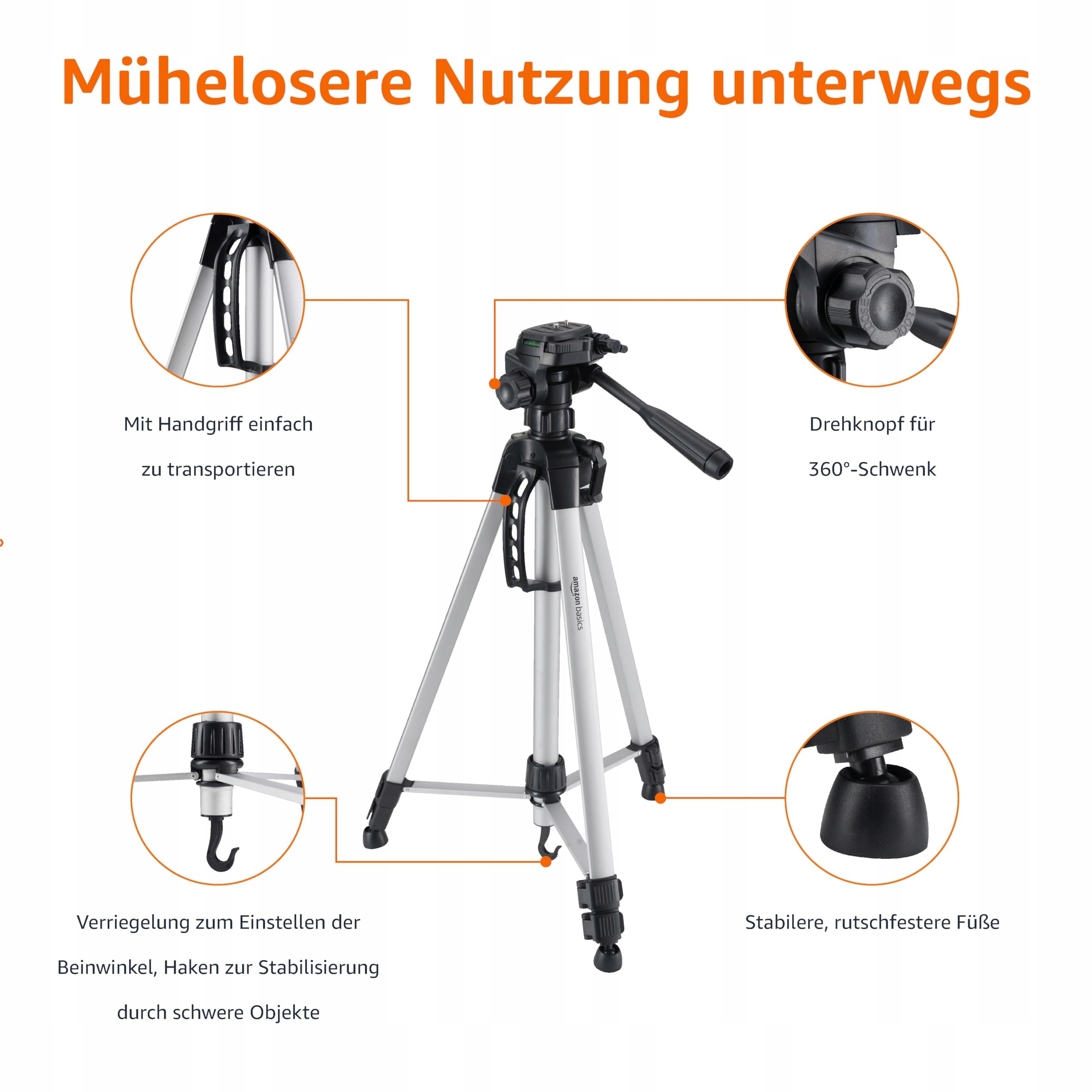 BASICS Statyw Do Aparatów DSLR I Lornetek 152 cm Czarny Z Torbą — miniatura 3