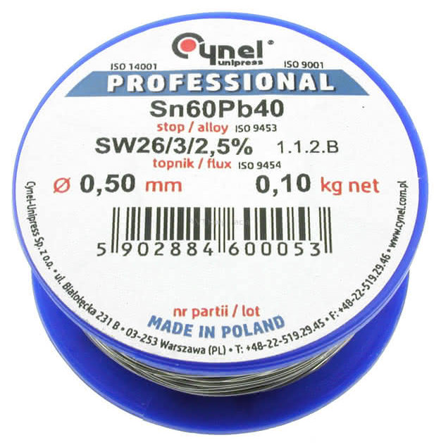 

Cyna Cynel z topnikiem 0,5 mm 100 g Cyna 050/100