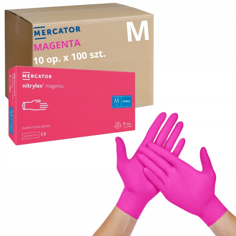 Nitrilové rukavice Mercator Nitrylex magenta 1000 ks Růžové Aql 1.5 vel. M