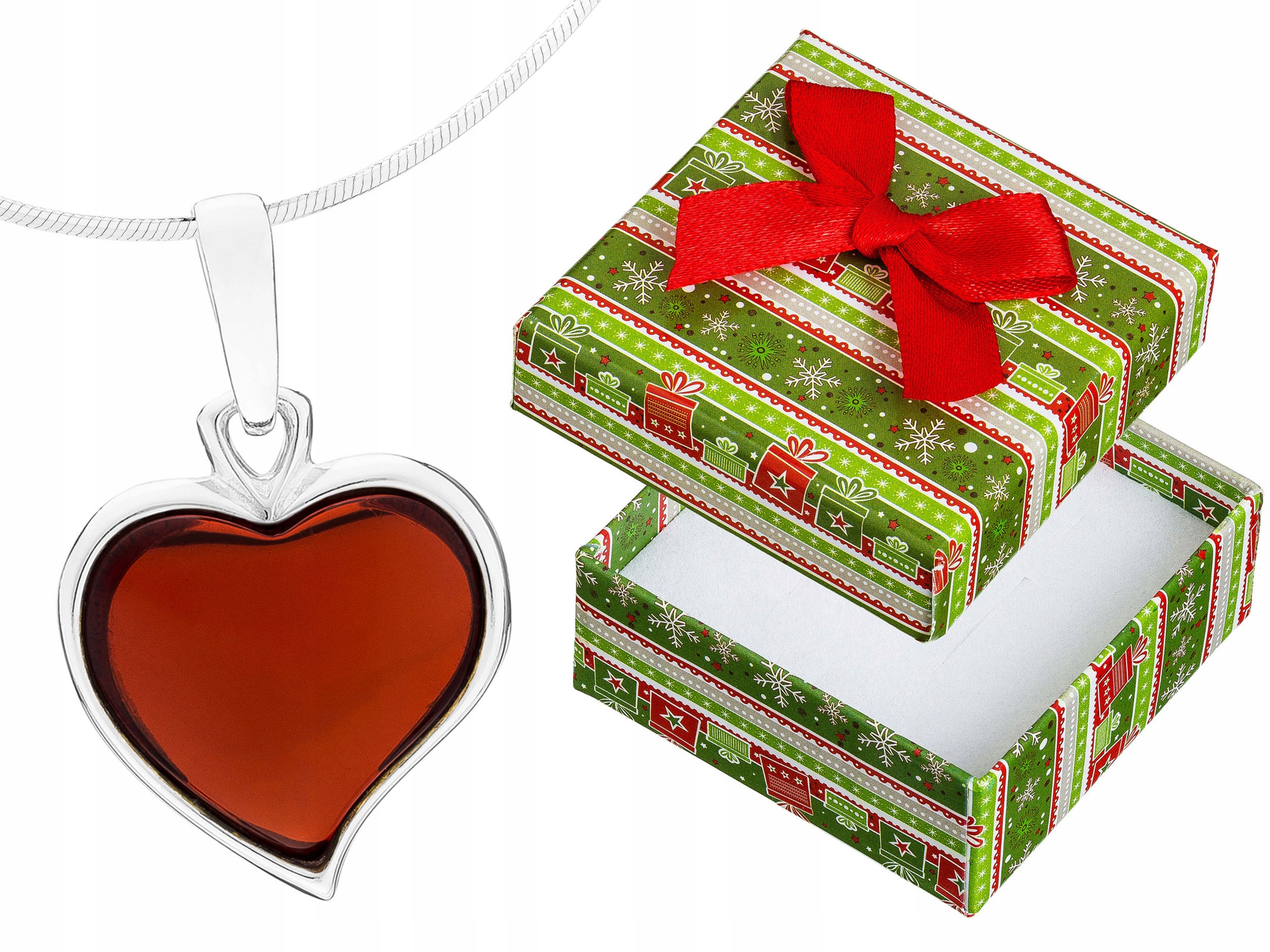 Krátký stříbrný dámský náhrdelník s třešňovým jantarem Srdce Choker 35 cm