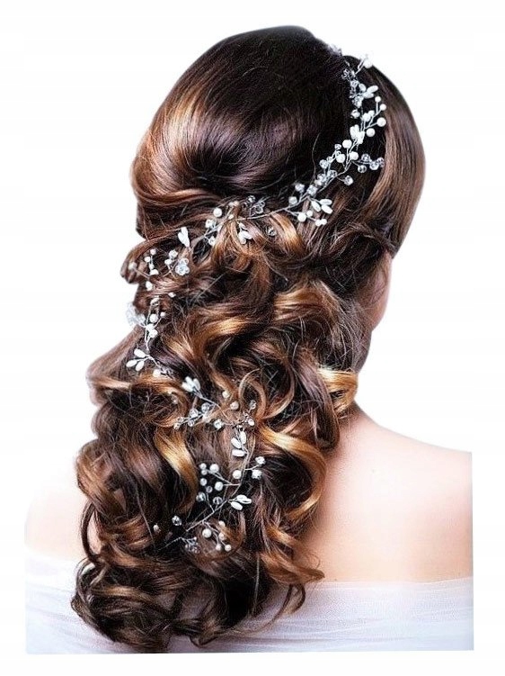 OZDOBA DO WŁOSÓW długa ŚLUBNA - kolor srebrny - - 50cm Kolor dominujący srebrny