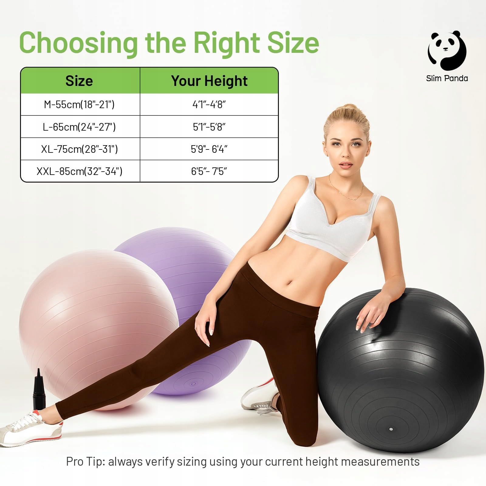 SLIM PANDA Piłka Gimnastyczna 55-85CM z Pompą do Fitnessu i Terapii — miniatura 8