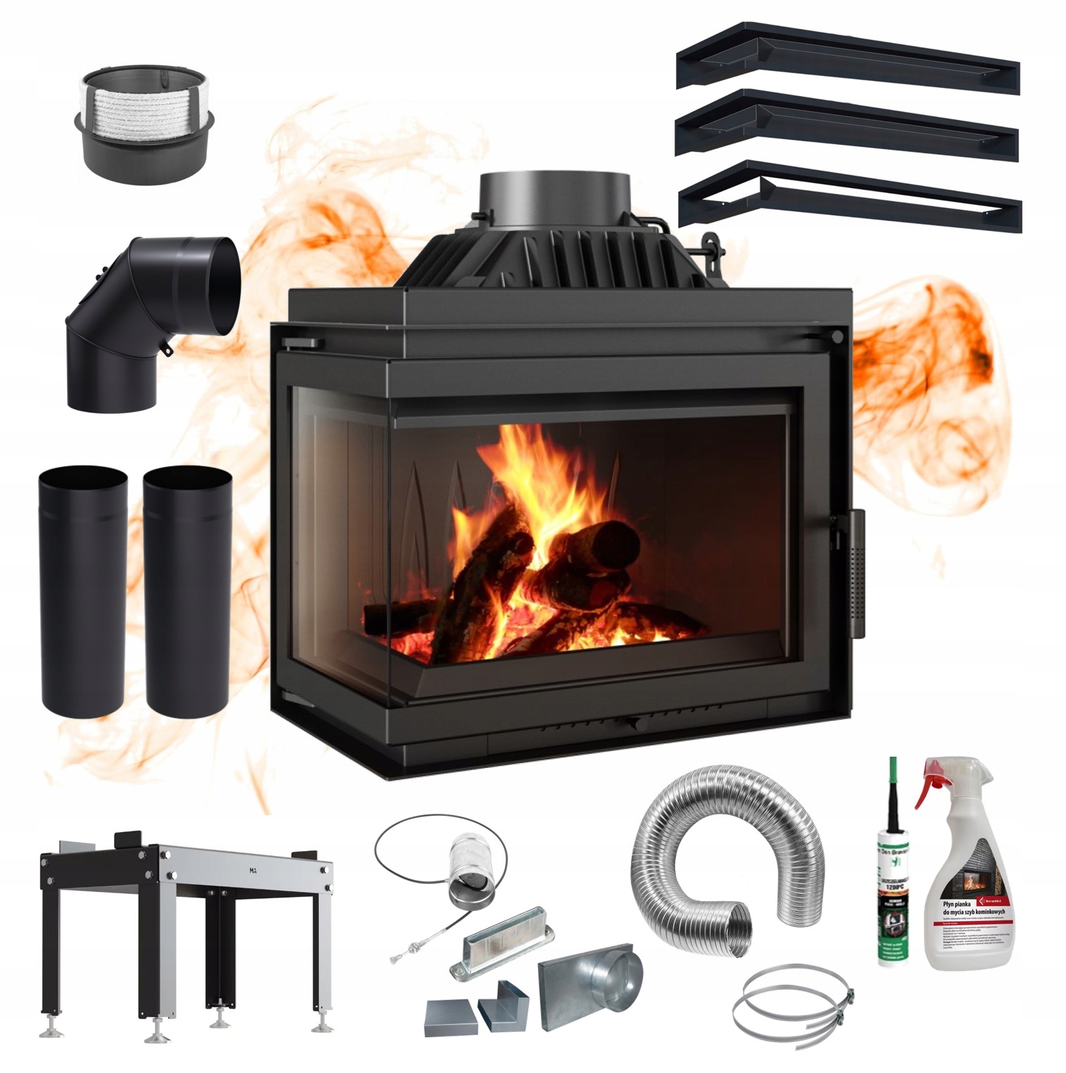 Krbová vložka rohová Simple 8kW levá fi180 sada trubek 3x lufty