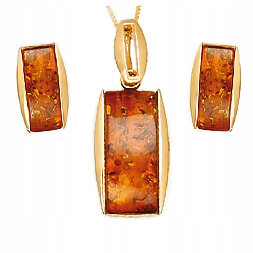 Zlatá Sada dámských šperků s baltským JANTARem stříbro 925 Pozlácené
