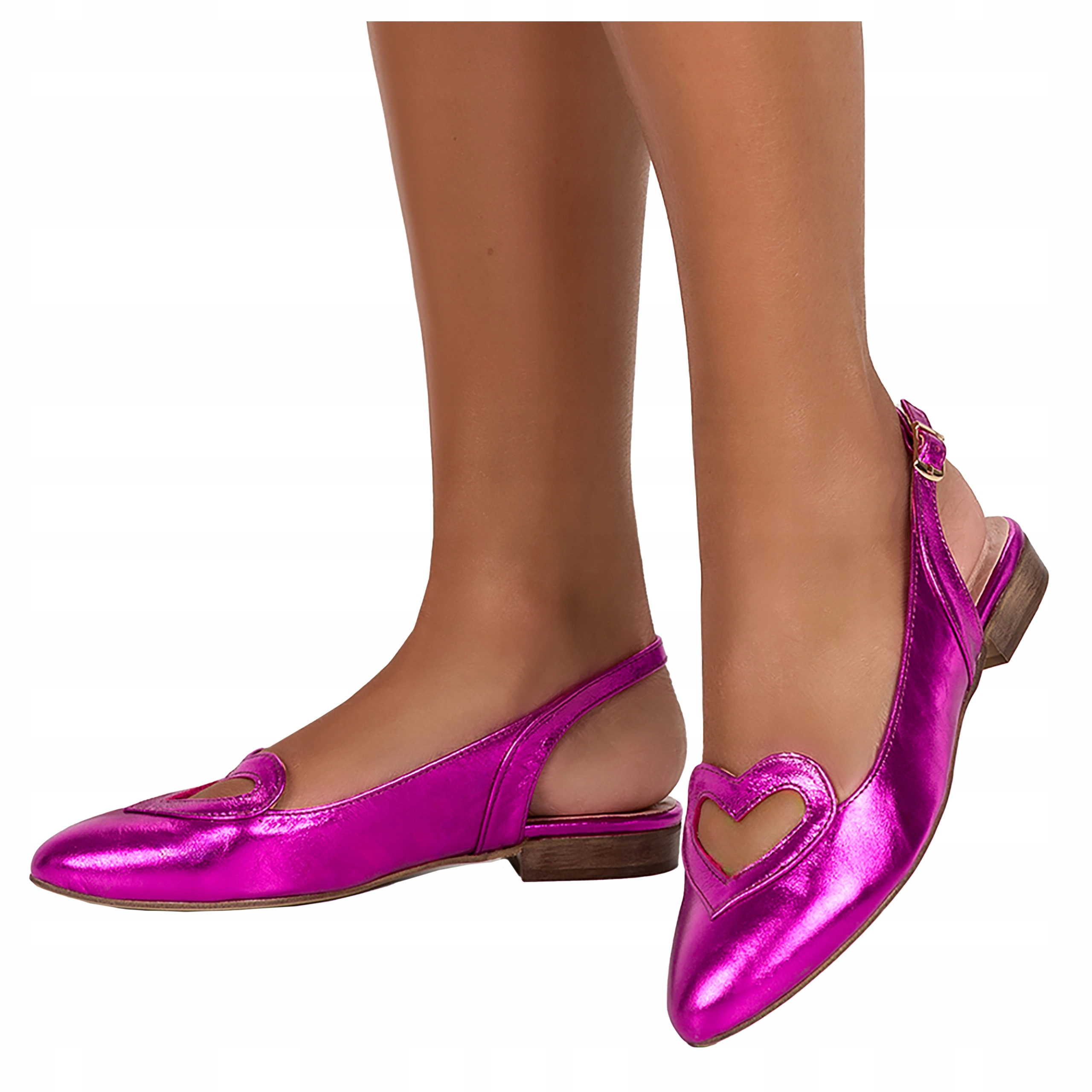 Baleríny Dámské Kožené Růžové Metalické Módní Srdce Polský Výrobek vel 41