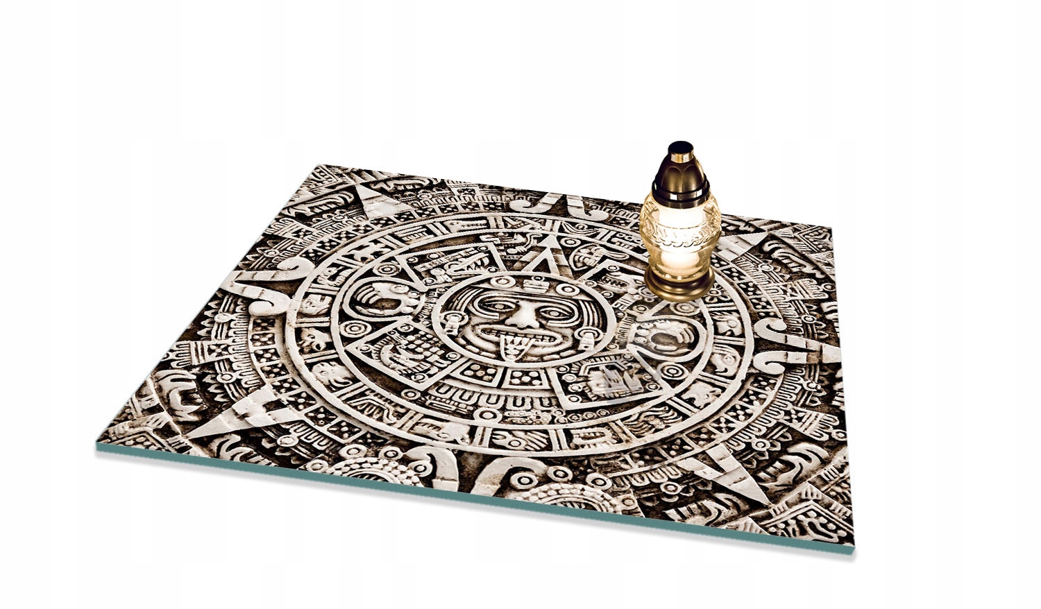 Podstavec pod Hřbitovní Svíčka vzor Aztek na hřbitov Tvrzené sklo 65x60 cm