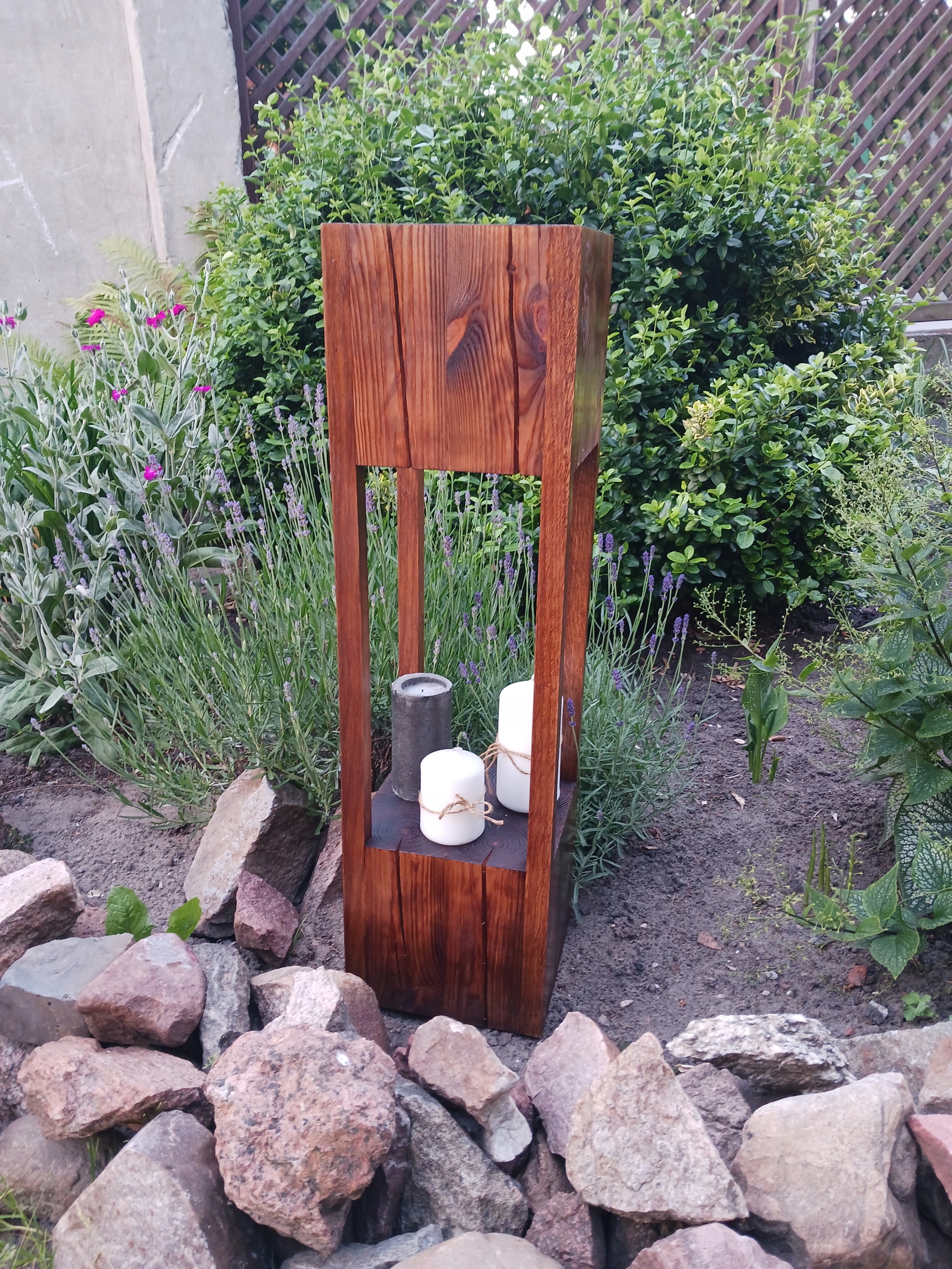 Lampion dřevěná lucerna ořech světlý 80 cm