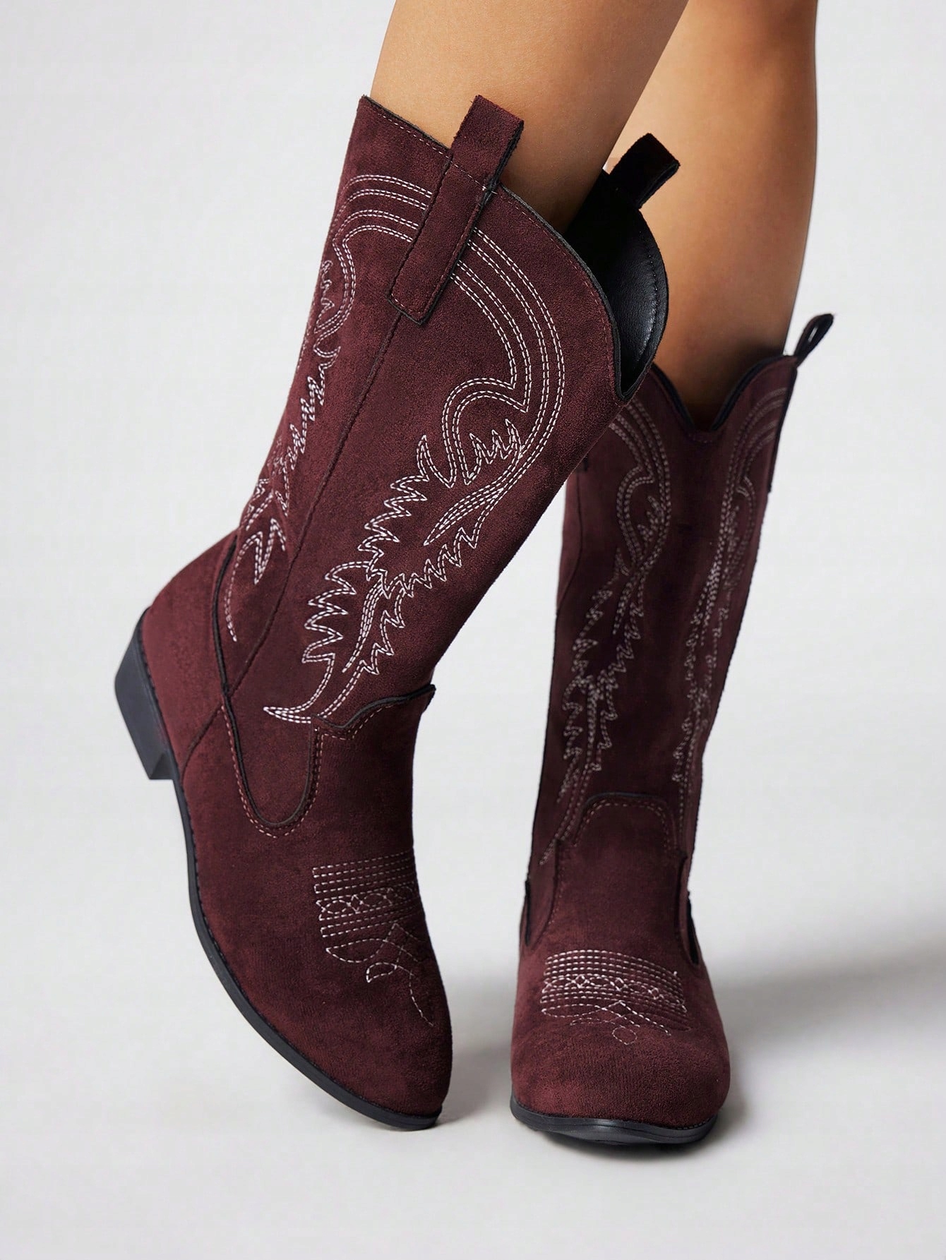 Kovbojské Boty Dámské Semišové Stylové Vyšívané Hnědé Ležérní Romwe 38