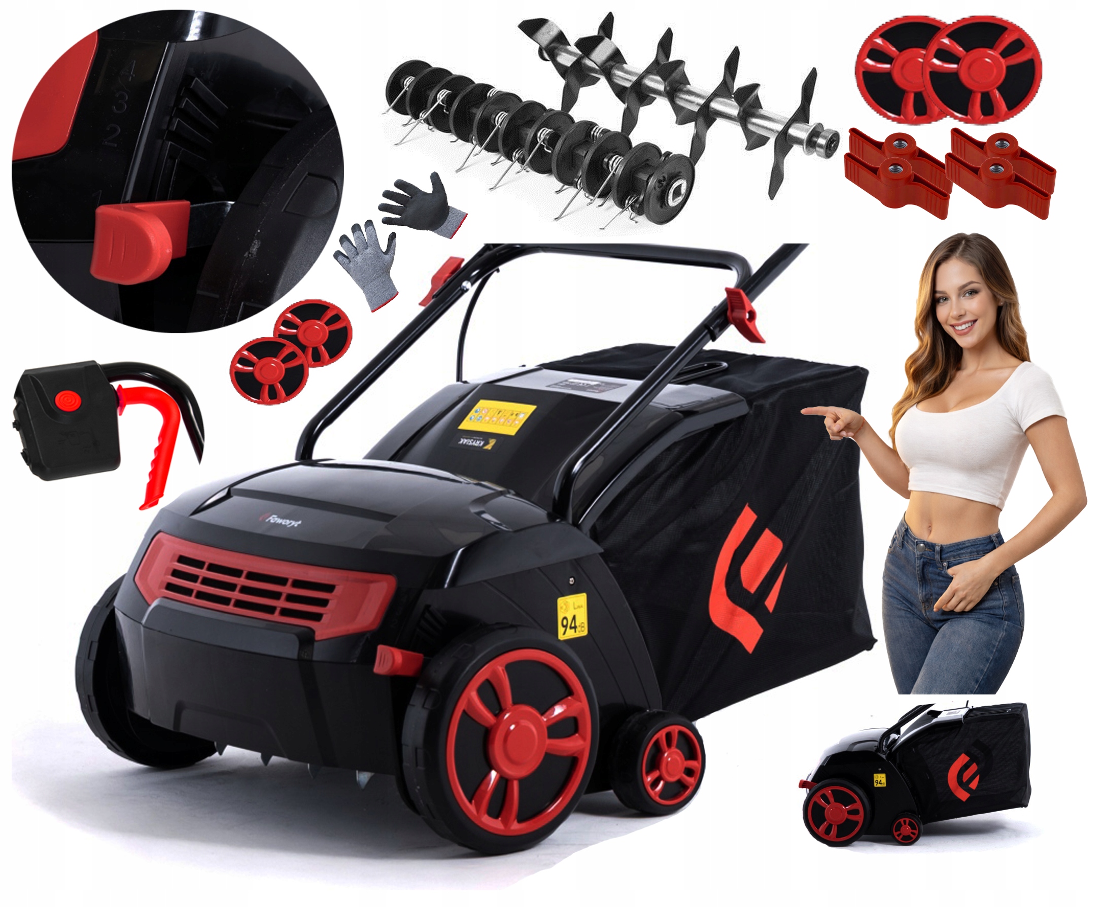 Elektrický Vertikutátor Prevzdušňovač Kôš 3v1 2500 W Výkonný Kultivátor Darček