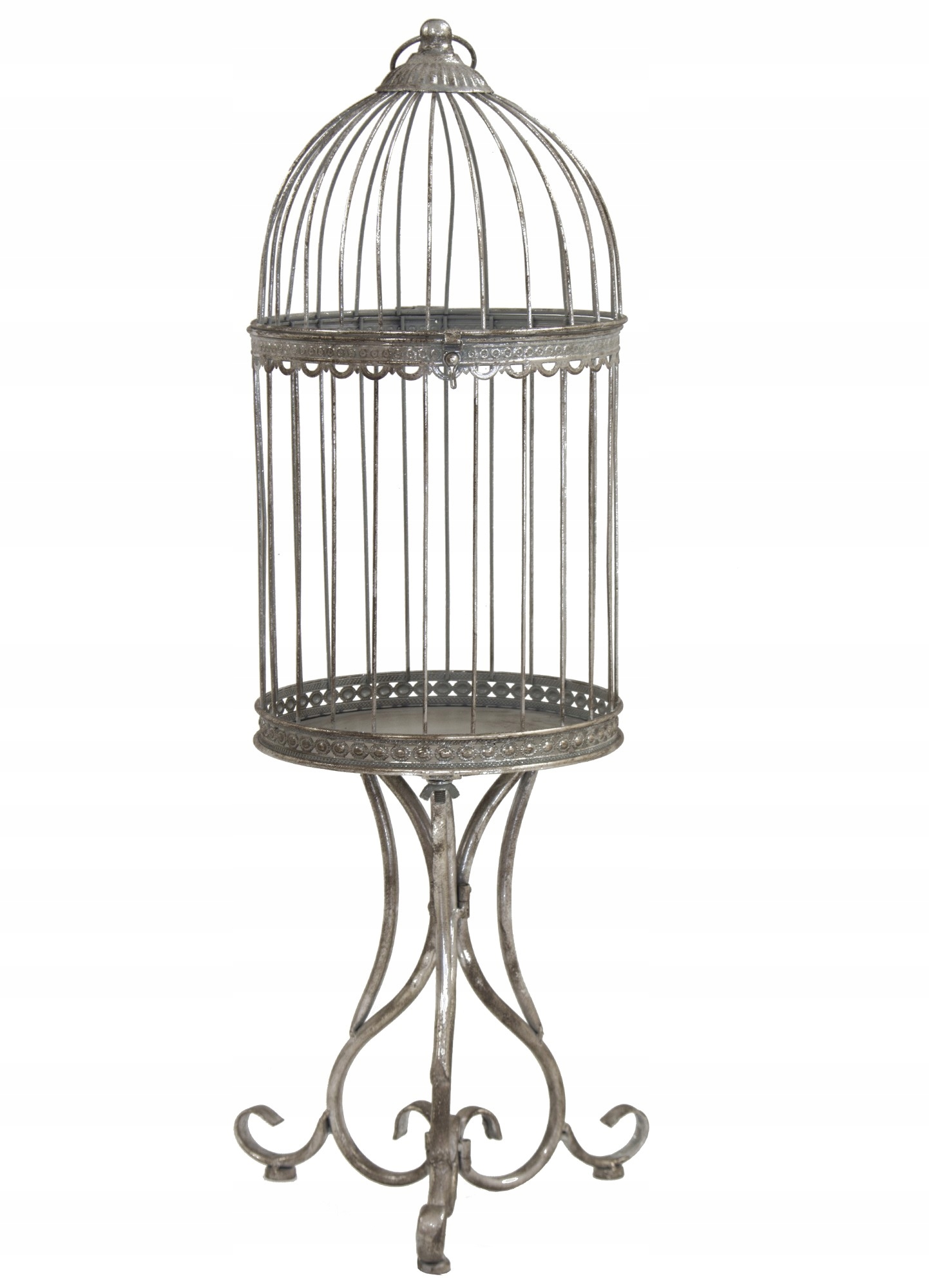 Retro dekoratívna kovová klietka strieborná na nohe