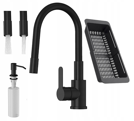 Kuchyňská Sada Černá Baterie Grado Plus kuchyňská baterie Dávkovač Odkapávač