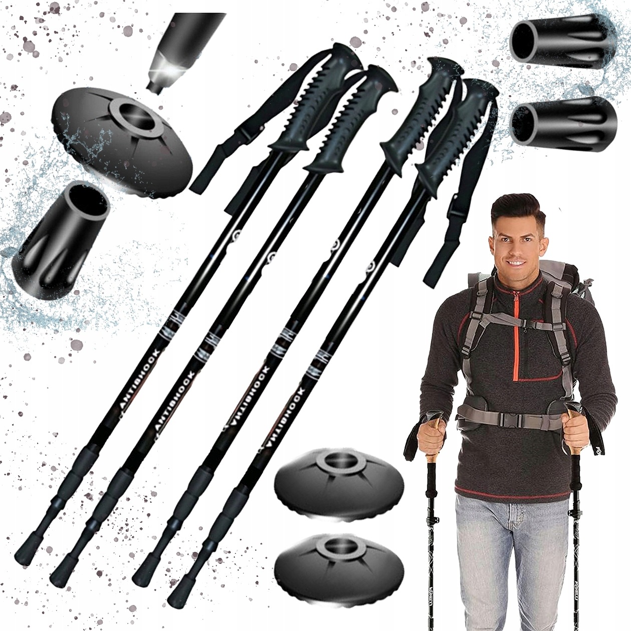 4x Kije Nordic Walking Kijki Trekkingowe Składane Regulowane Aluminiowe