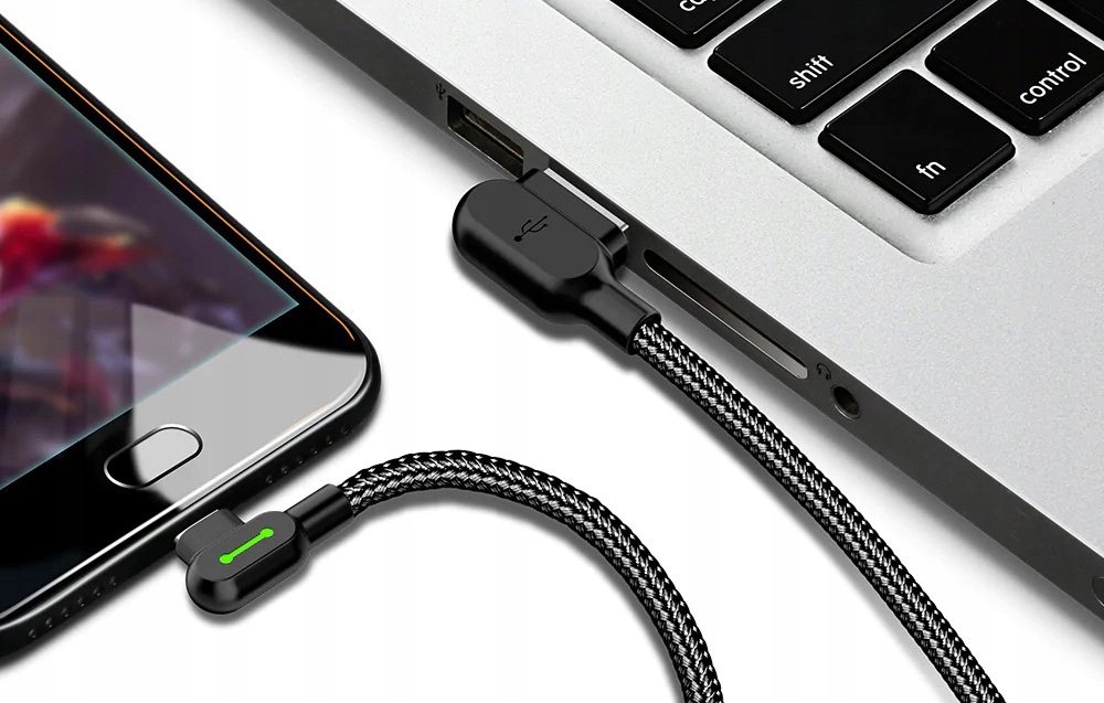 MCDODO KĄTOWY KABEL PRZEWÓD USB DO USB-C SZYBKIE ŁADOWANIE TELEFONU 3 M LED Złącza USB - USB typ C