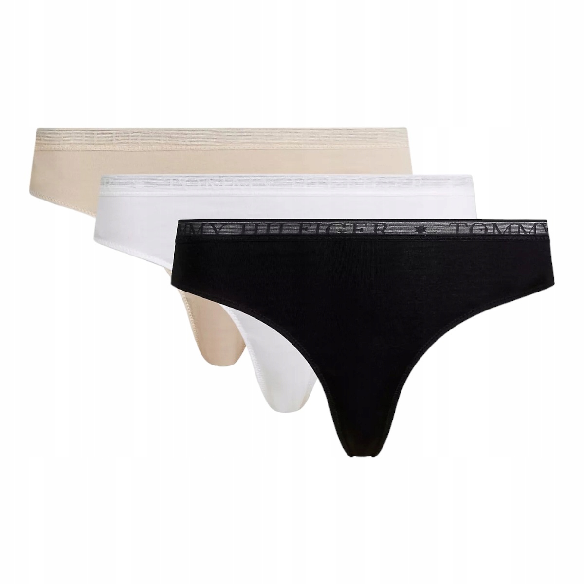 Tommy Hilfiger Tanga Dámské Kalhotky Thong 3P Černé/bílé/béžové r.XS