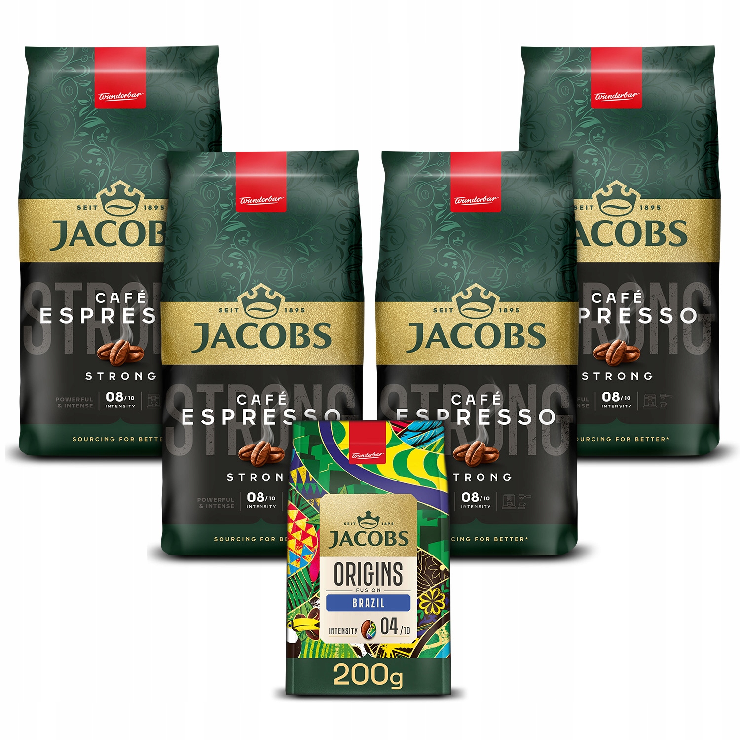 Kawa ziarnista Jacobs Espresso Strong 4x 1kg 200g kawy Gratis!