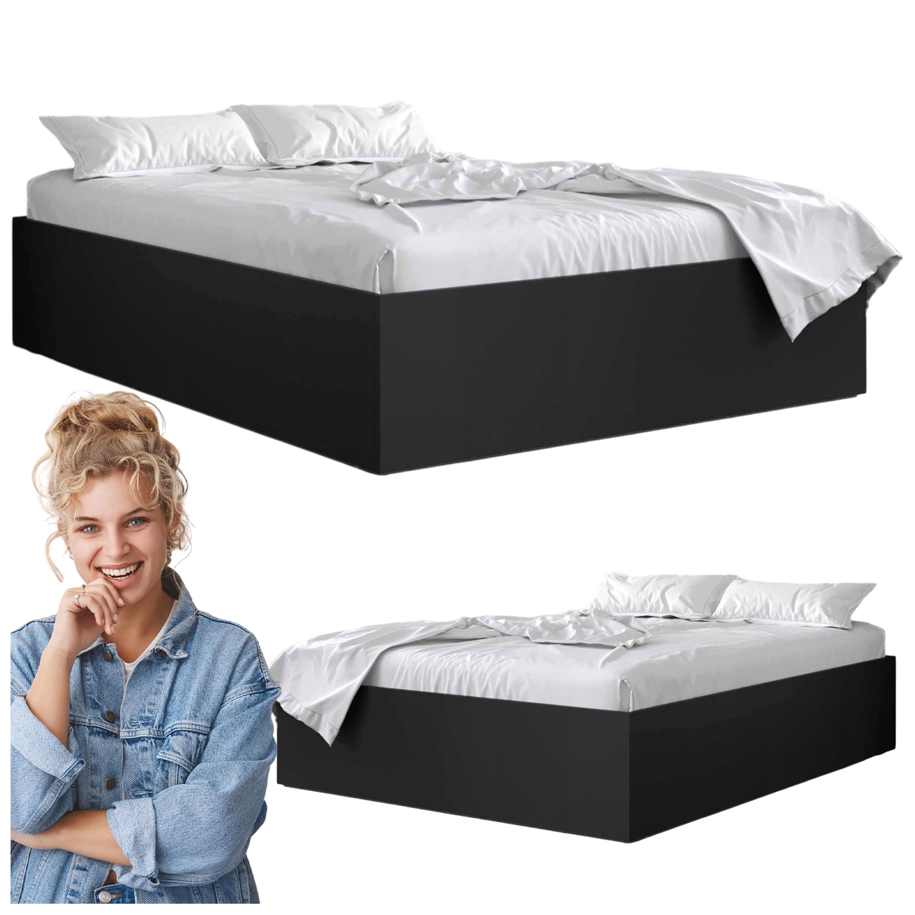 Lůžko 140x200 Dvoulůžkový Rošt Moderní Hotelové Bella Černé