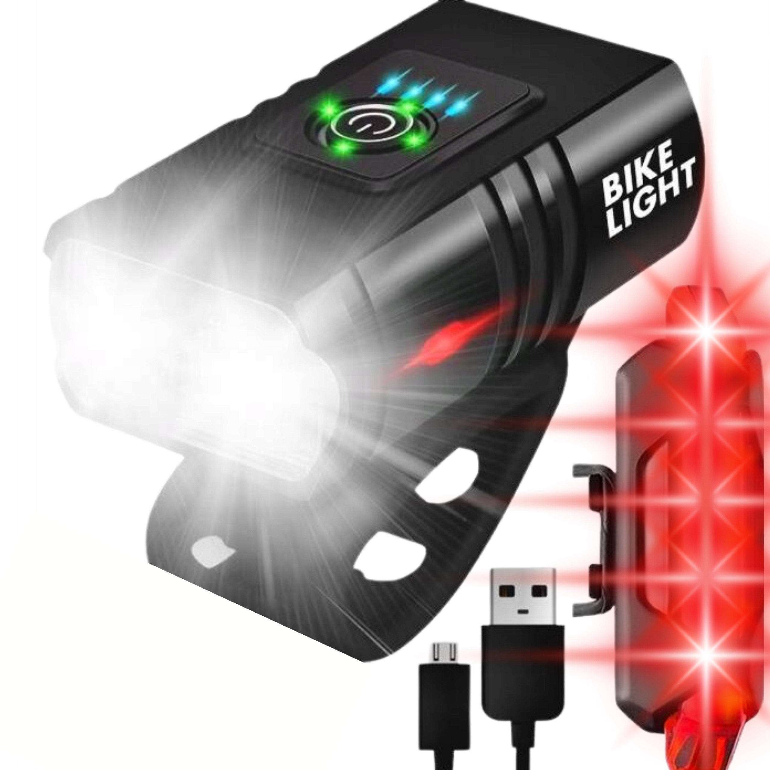 MOCNA Lampka Rowerowa Światło PRZÓD TYŁ LED na rower kierownicę USB 800lm