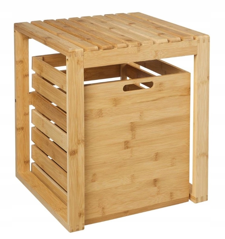 STOŁEK TABORET ŁAZIENKOWY Z WYSUWANYM POJEMNIKIEM KOSZYK BAMBUS BA-44