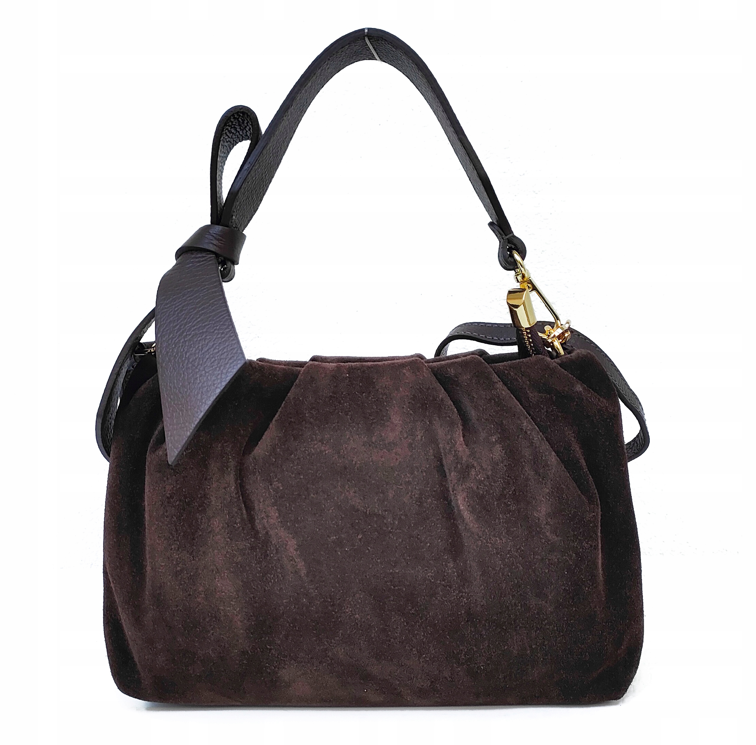 Listonoszka z zamszu czekoladowa z kokardą Laura Biaggi