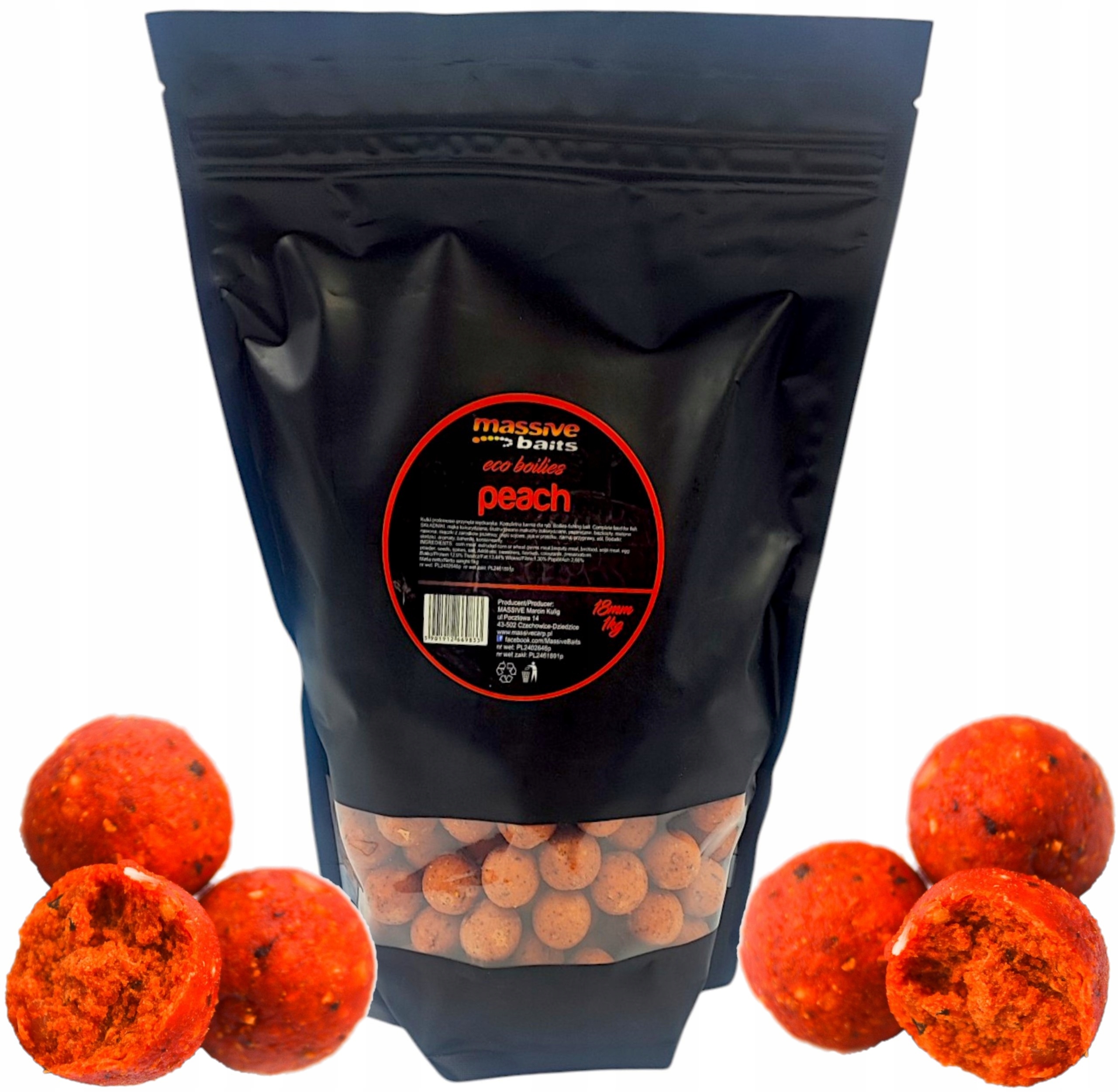 Kulki Proteinowe 18mm 1kg Massive Baits Peach Eco Boilies