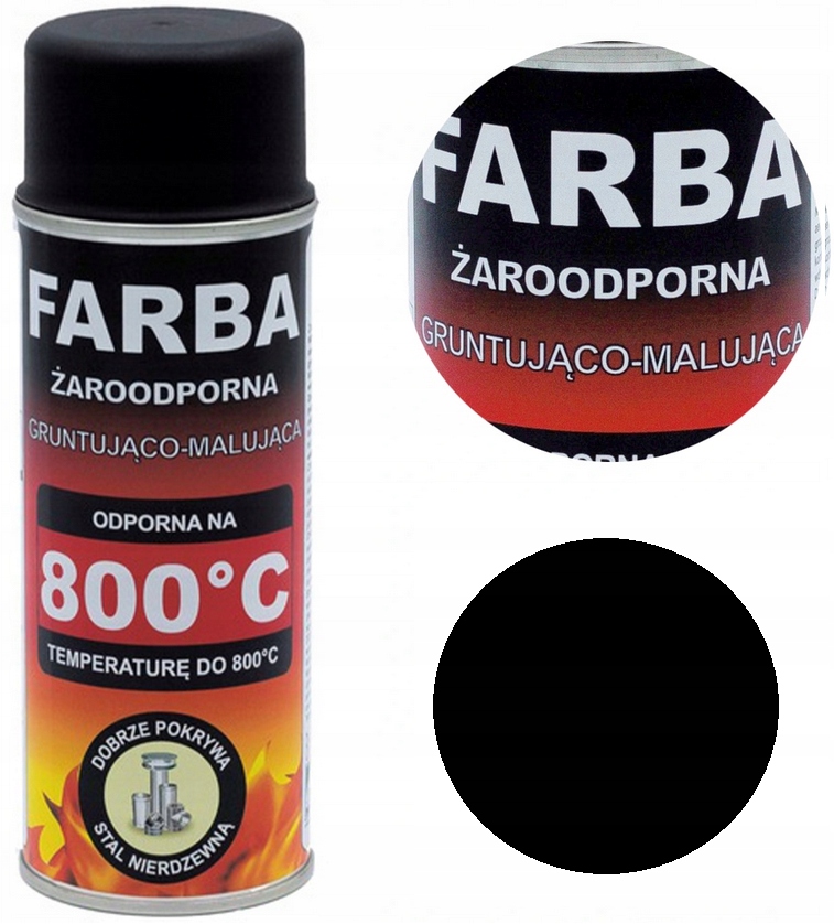 FARBA ŻAROODPORNA W SPRAYU DO GRILLA KOMINKA PIECA 400 ML HANSA CZARNA