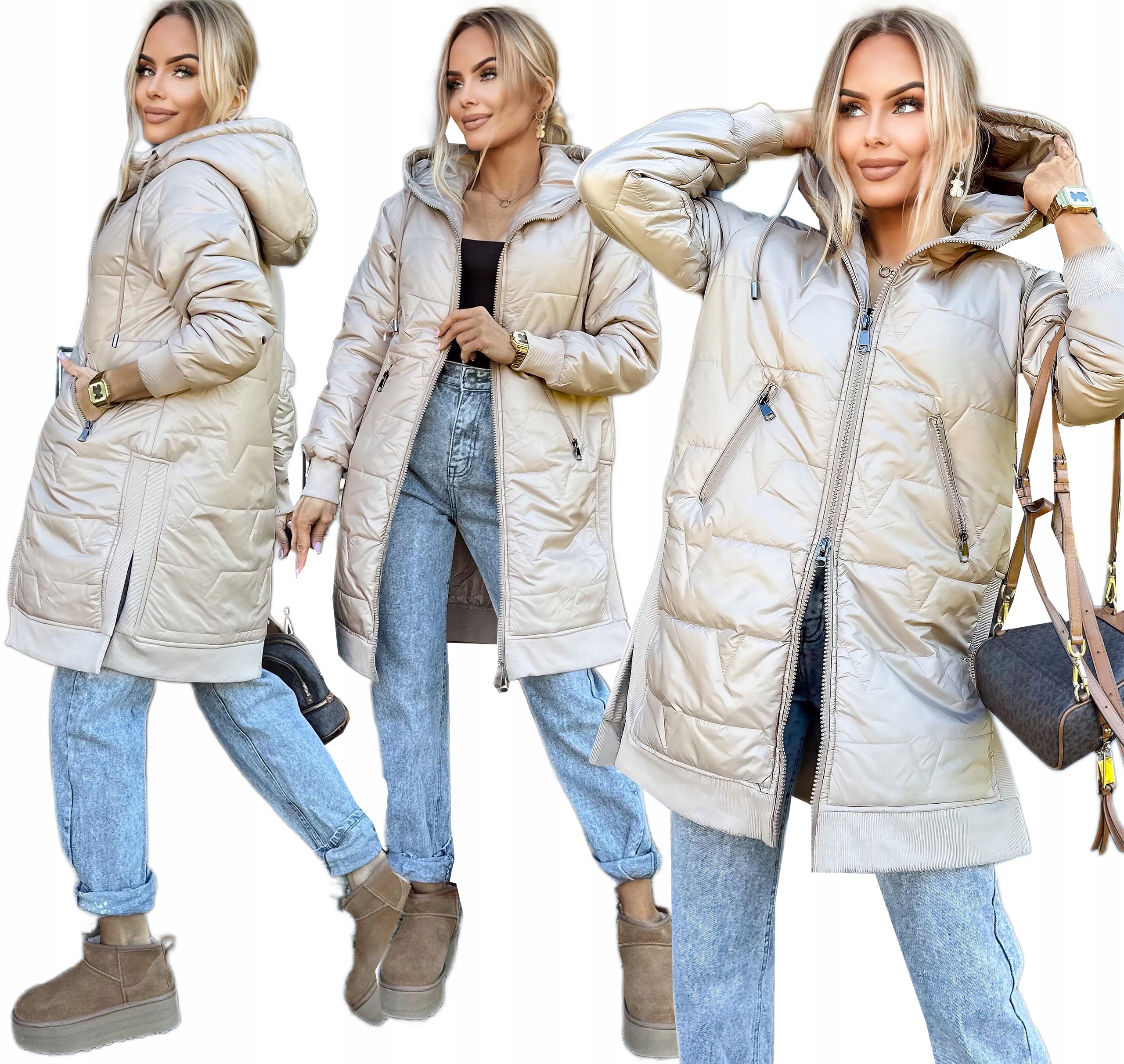 Dámská Přechodová Prošívaná Bunda s kapucí velké velikosti 44 Ivona