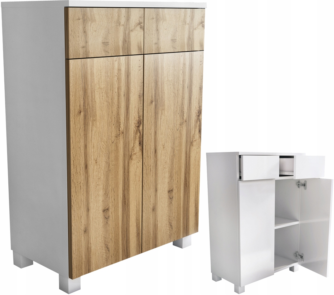 szafka komoda do łazienki 60 60cm biała dąb wotan z szufladami
