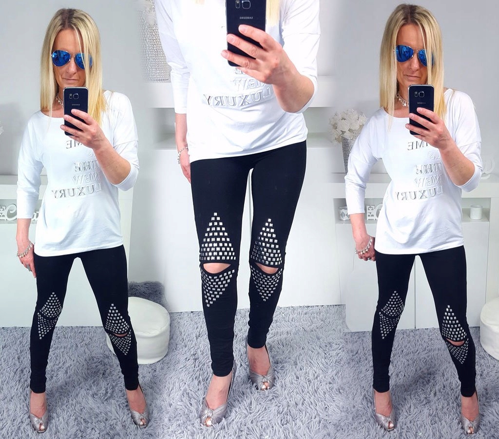 SPODNIE LEGGINSY RURKI ĆWIEKI RIPPED GETRY DZIURY Materiał dominujący bawełna