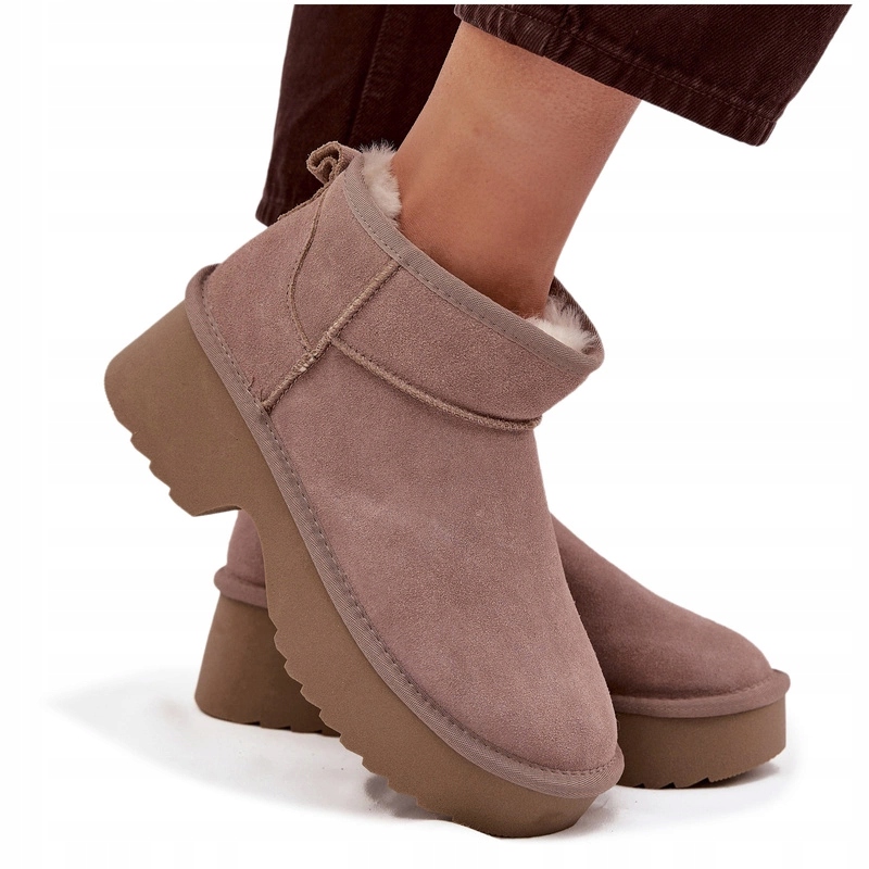 Dámské Sněhule Z Přírodního Semiše Zateplené Kožešinou Khaki 39