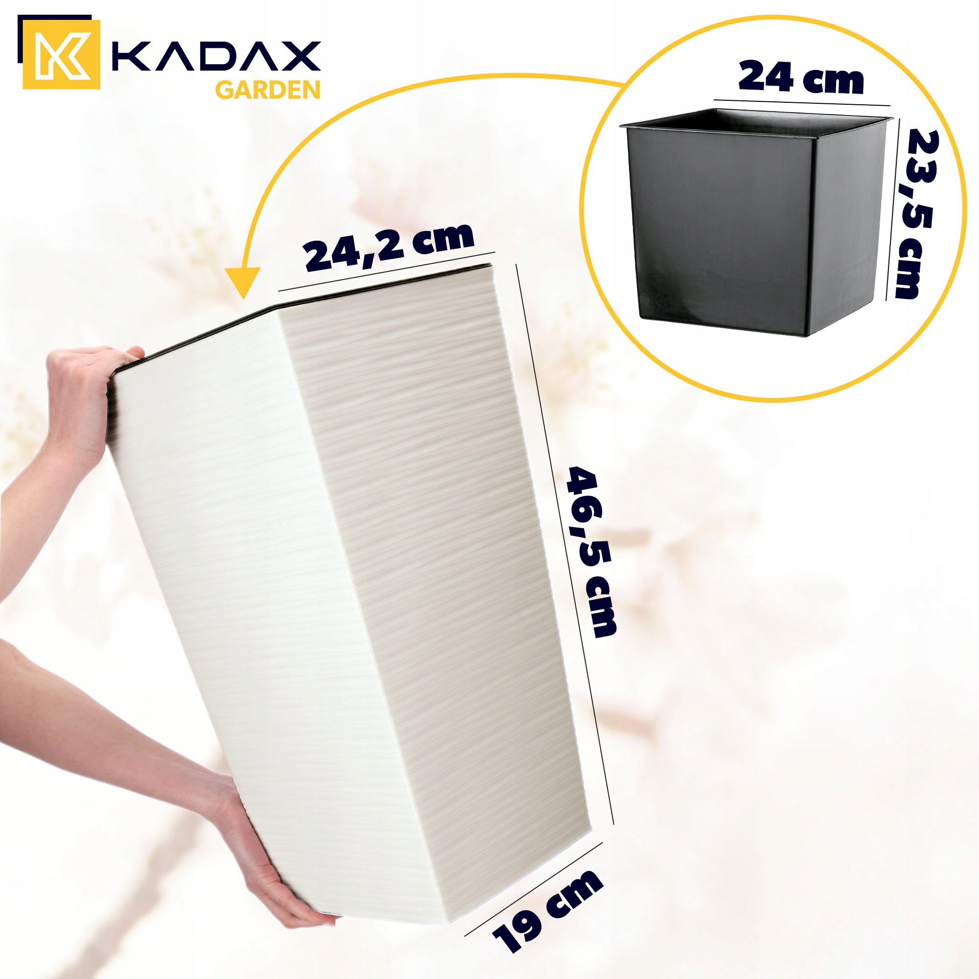 DONICZKA DONICA Z WKŁADEM OSŁONKA KWIETNIK WYSOKA OGRODOWA KREMOWA 24x47cm Kod producenta K106