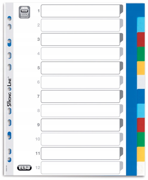 PAPIEROWE Indeksujące PRZEKŁADKI A4 12 kolorów MAXI PP Elba SEGREGATOROWE EAN (GTIN) 5905320070144