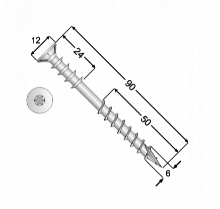 WKRĘTY DO POZIOMOWANIA ŁAT 6x90 DYSTANSOWE REGULACYJNE 100szt TX30 DOMAX Producent Domax