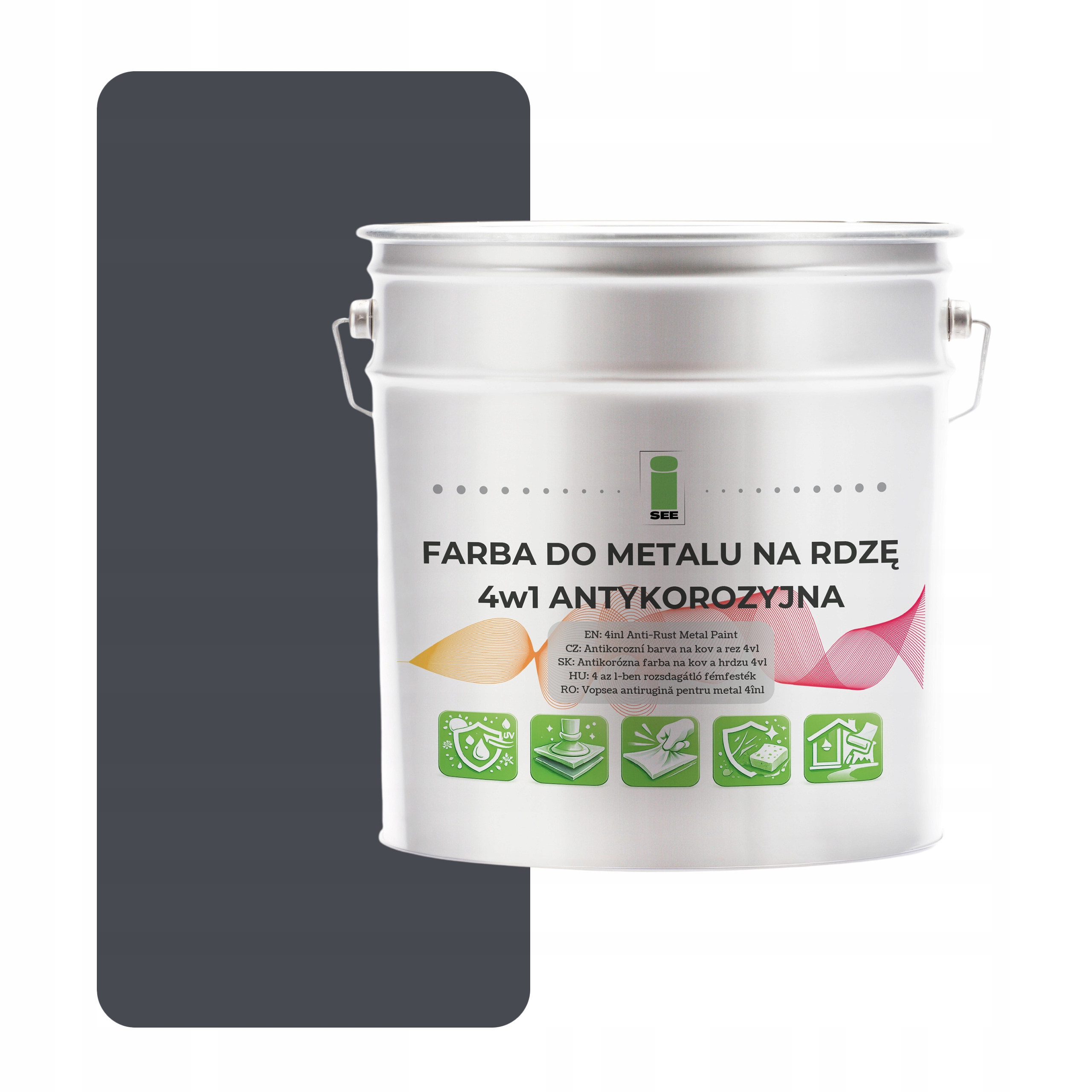 Barva na kov proti korozi 4v1 grafitová RAL7024 I See pozink ocel 5L lesk