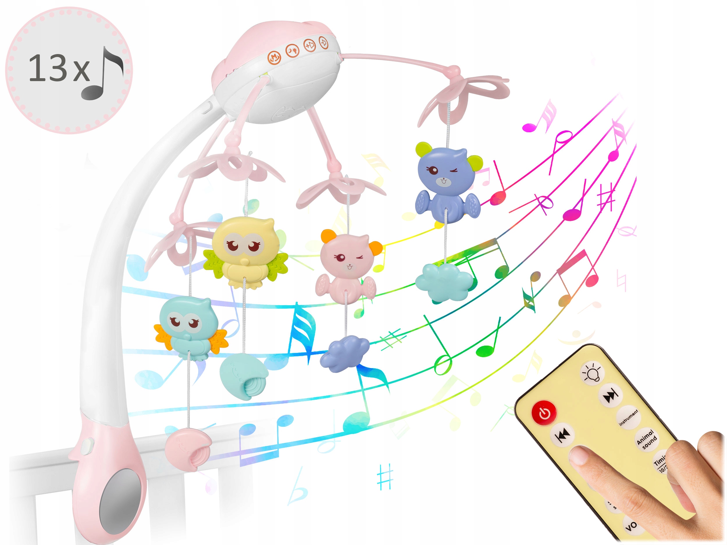 KARUZELA DO ŁÓŻECZKA PROJEKTOR LAMPKA PILOT MUZYKA 13 MELODII RICOKIDS Marka RicoKids