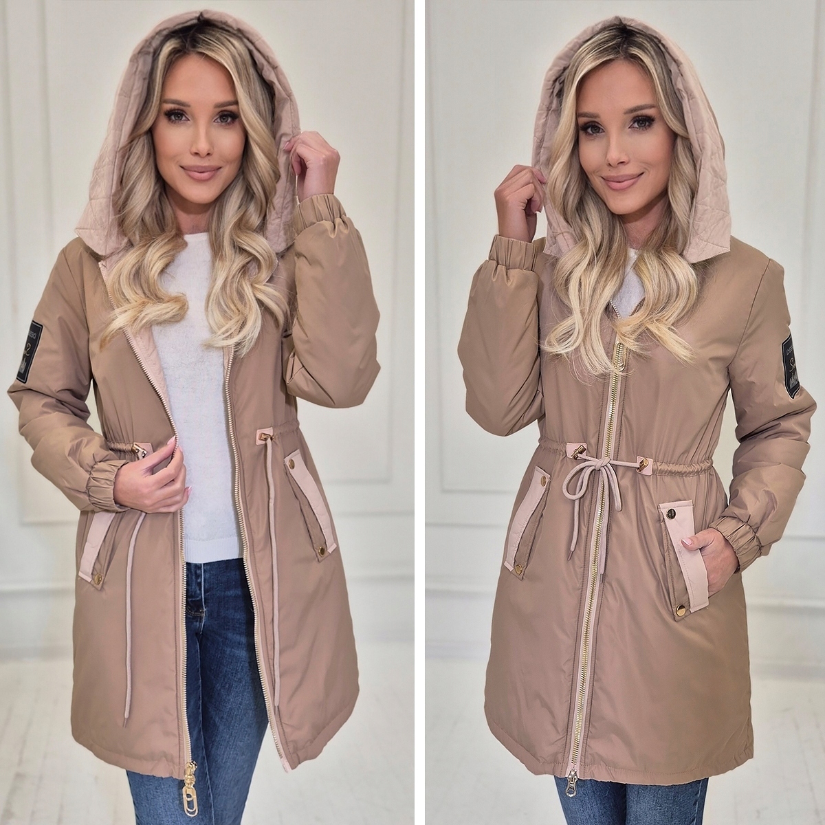 KURTKA DAMSKA_ŚCIĄGACZ W TALII_JESIENNA_PRZEJŚCIOWA Z KAPTUREM PARKA XXL EAN (GTIN) 5907068595927