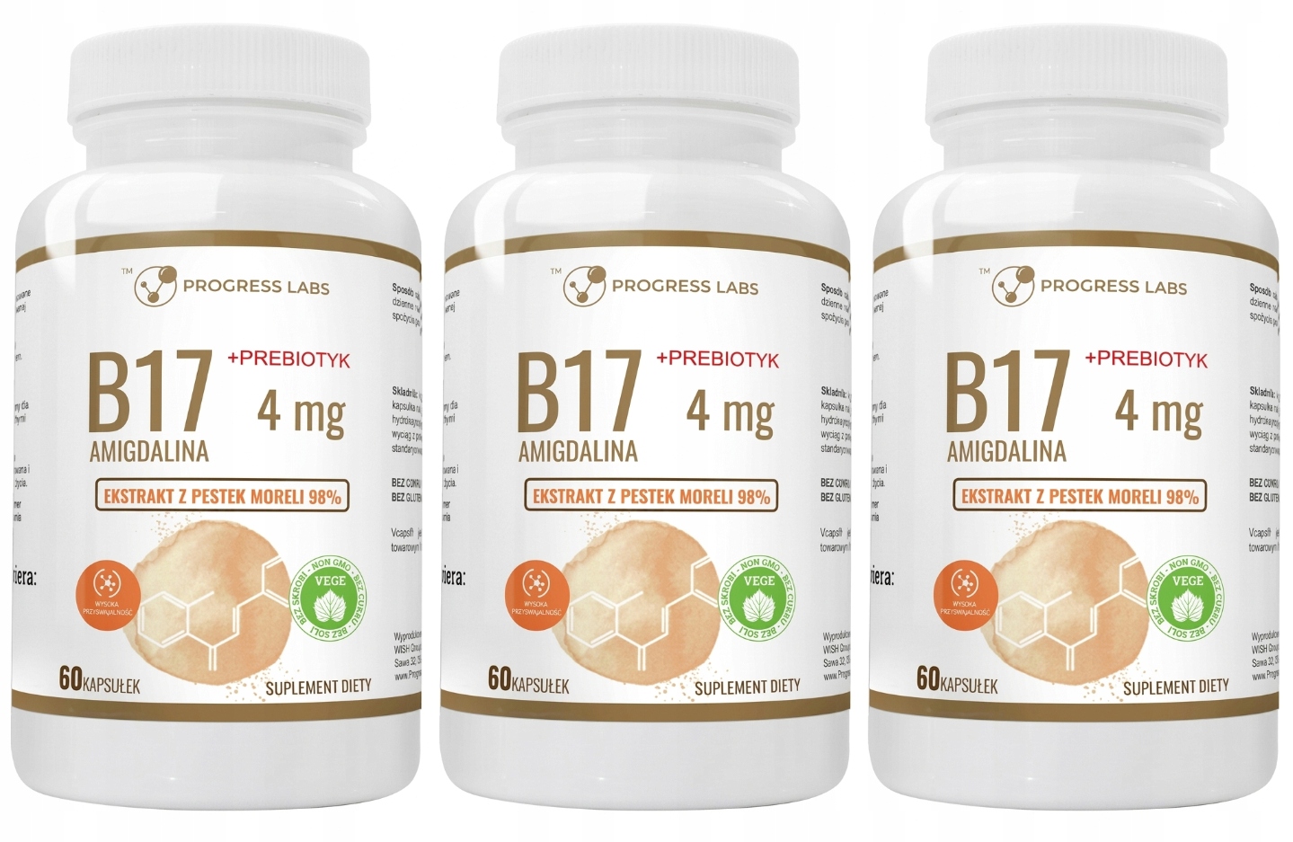 Progress Labs Amigdalina B17 3x60 kapsułek Pochodzenie roślinne Ekstrakt