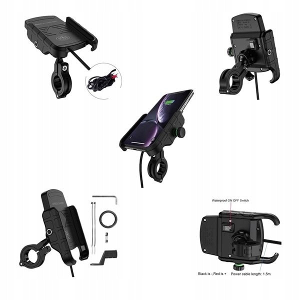 Biketec Držák Na Motocykl S Indukční Nabíječkou Na Telefon Namontovaný Na K