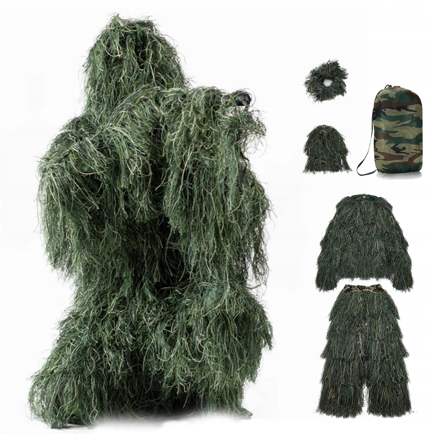 Kostým Ghillie Pro Dospělé Kamufláž Woodland Kombinéza Myslivecká 5 v 1