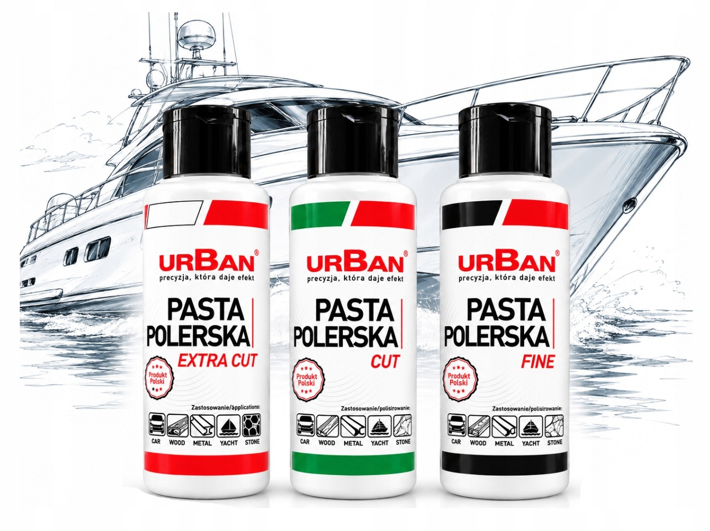 Zestaw do Polerowania Jachtu Łodzi Urban 3 Pasty Polerskie 3 Gąbki Da